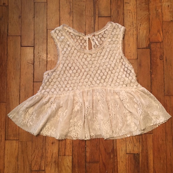 Free People Tops - Free People White Lace Tank Top Peplum
